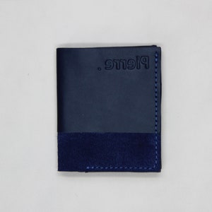 Handmade French calfskin wallet, timeless smooth leather and suede purse Blue