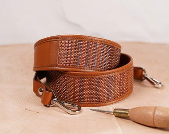handmade leather strap for cross body bag, bag strap, guitar strap hand woven