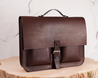 handmade leather briefcase, practical work bag