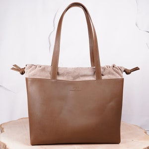 Large handmade leather bag in a pouch shape image 7