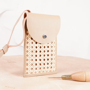 handmade cell phone case made of leather with card holder and strap