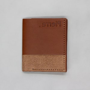 Handmade French calfskin wallet, timeless smooth leather and suede purse Cognac