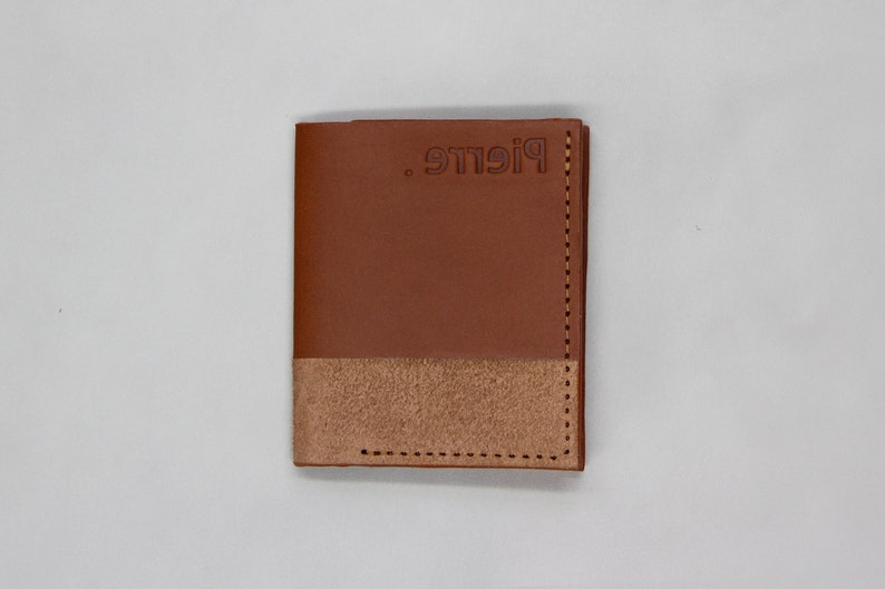 Handmade French calfskin wallet, timeless smooth leather and suede purse Cognac