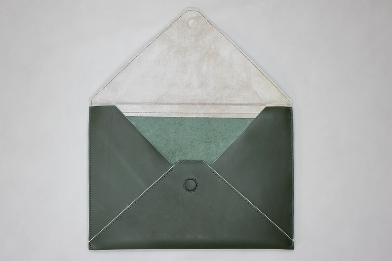 handmade leather laptop sleeve, envelope style notebook case, personalised laptop bag image 4