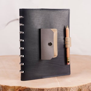 copertina in pelle fatta a mano per notebook, con porta biglietti da visita, custodia per scrittura in pelle