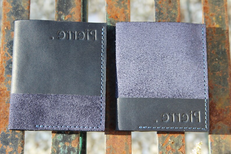 Handmade French calfskin wallet, timeless smooth leather and suede purse image 9