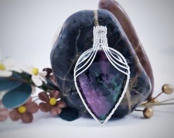 Ruby Ziosite and Sterling Silver Wire Wrapped Pendant
