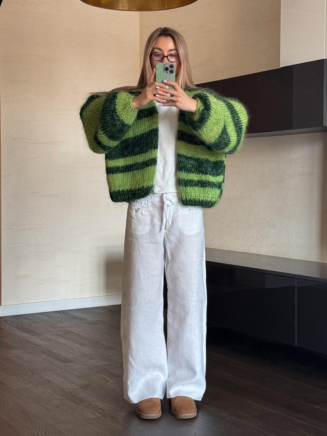 Long Sleeve Mohair Cardigan - Moss Green main image 0