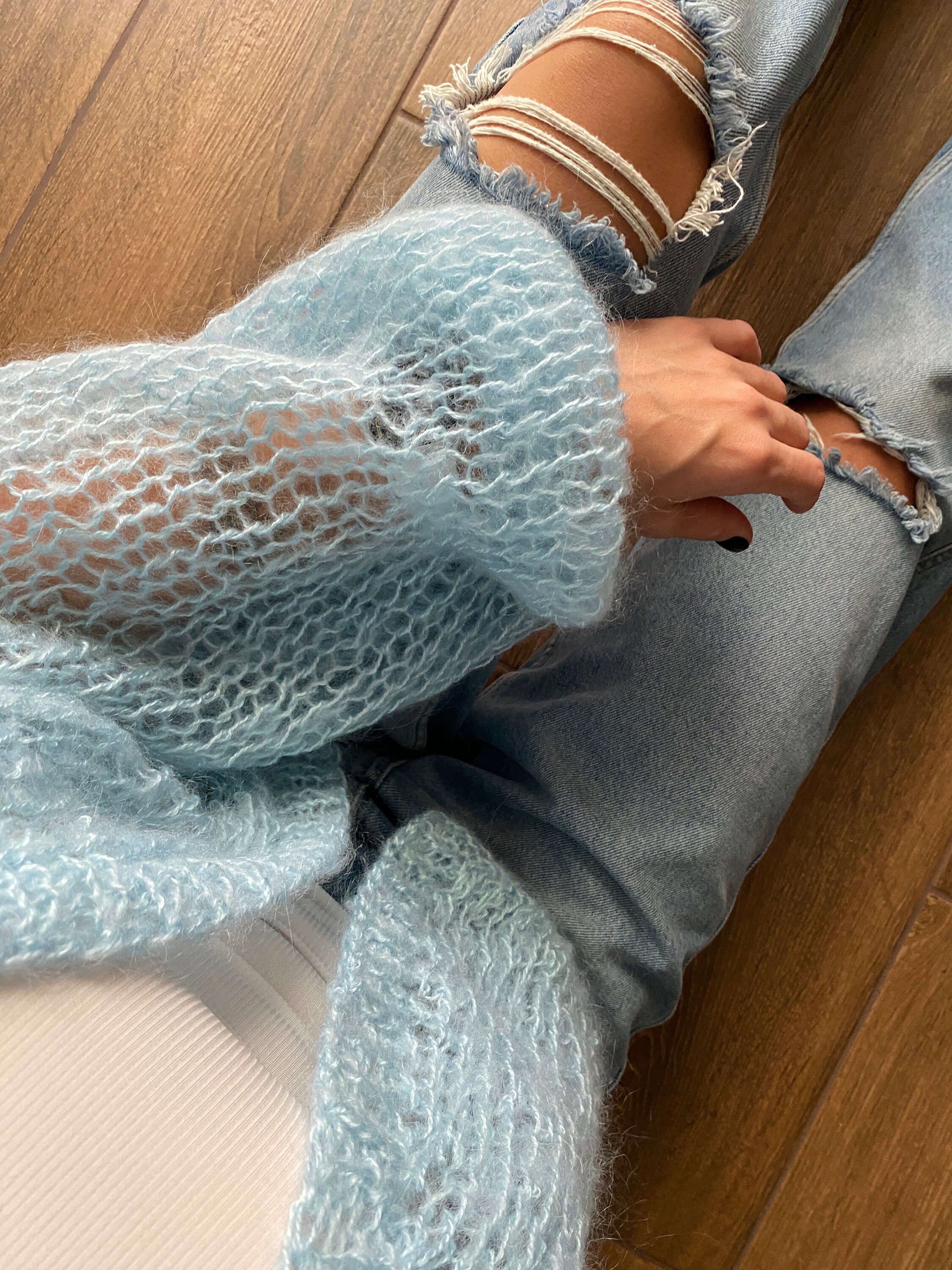 Long Sleeve Mohair Cardigan - Royal Blue main image 1