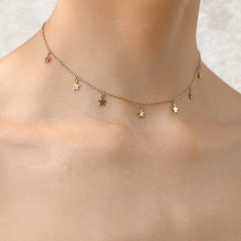 Canner Fashion Boho Women Choker Gold Silver Chain Star Pendants Short Necklaces For Women Party Jewelry Gift