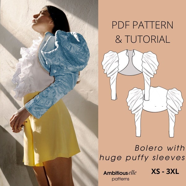 Bella Baxter bolero with huge puffy sleeves | PDF Sewing Pattern | Film costume | Balloon sleeves short jacket | Poor things cosplay