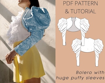 Bella Baxter bolero with huge puffy sleeves | PDF Sewing Pattern | Film costume | Balloon sleeves short jacket | Poor things cosplay