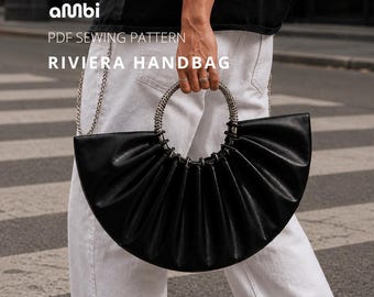 Riviera Handbag Sewing Pattern, Gathered Bag PDF, Loop Handle Purse, A4 A0 Projector