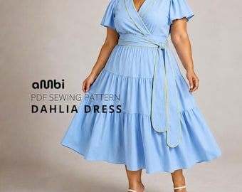 Dahlia Wrap Dress Sewing Pattern | Tiered Ruffle Skirt, Flutter Sleeve (PDF Download)