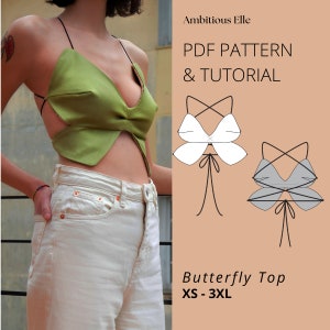 PDF Y2Κ Butterfly Bra Top Sewing Pattern, 2000s Crop Top Backless Lace-up | Y2K-inspired Butterfly Top Pattern, Butterfly Crop Top Pattern