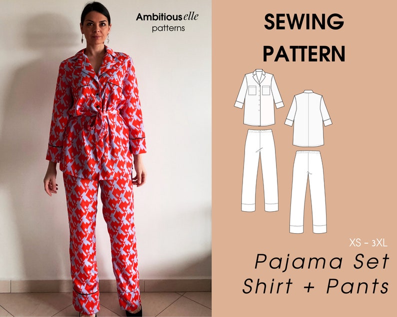 Loungewear Set PDF Sewing Pattern for women Pajama Shirt for Etsy