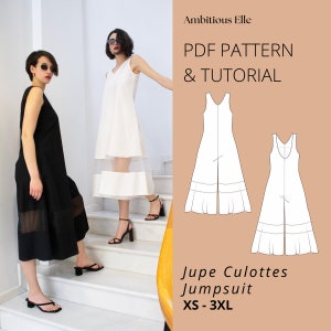 Sleeveless Culottes Jumpsuit Sewing Pattern: Wide Leg Trousers (PDF) image 2