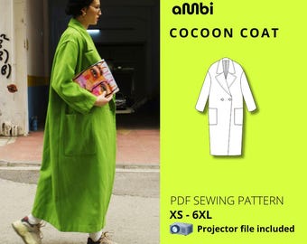 Patron de couture pour manteau long oversize : style cocon minimaliste (téléchargement PDF)
