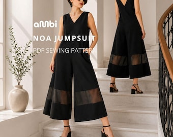 Sleeveless Culottes Jumpsuit Sewing Pattern: Wide Leg Trousers (PDF)