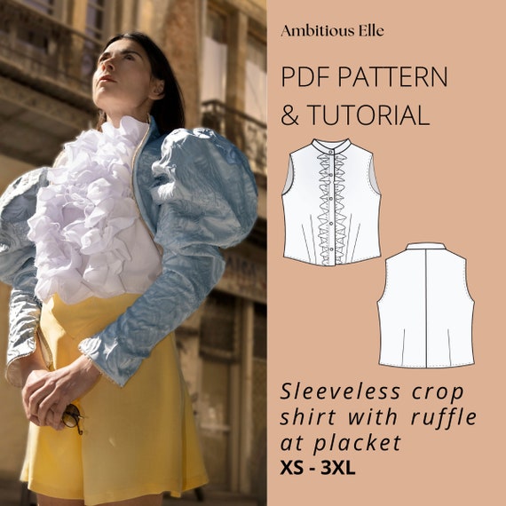 Bella Baxter Sleeveless Shirt With Ruffle at Placket PDF Sewing Pattern Film Costumecrop Vintage Gothic Victorian Poor Things Cosplay Etsy UK