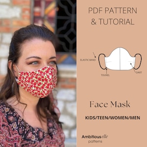 PDF Face Mask Sewing Pattern, Tutorial 4 Sizes Face Mask PDF Pattern, Sewing Instructions Instant Download Kids and Adults. Pouch Pattern
