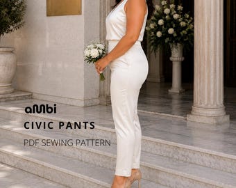 Patrón de costura para pantalones pitillo de cintura alta / Pantalones rectos (patrón PDF)