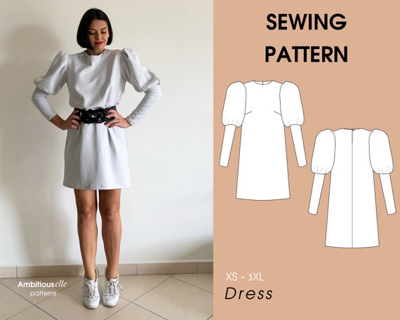 Oversized Puffy Sleeve Dress PDF sewing pattern for women mini | Etsy