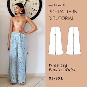 PDF Sewing Pattern: Wide Leg Elastic Waist Trousers (XS-3XL Beginner Level)