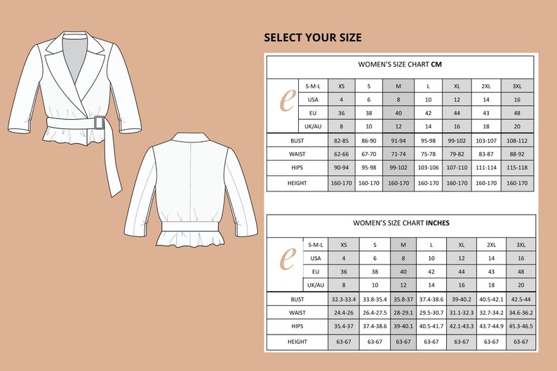 Peut inclure: Un tableau des tailles pour v&ecirc;tements pour femmes avec des mesures en centim&egrave;tres et en pouces. Le tableau comprend les tailles XS &agrave; 3XL et indique les mesures du buste, de la taille, des hanches et de la taille.