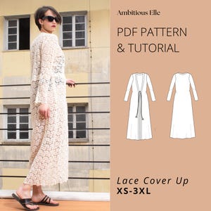 Lace Tunic Sewing Pattern: Maxi Kimono Cover-Up (PDF Pattern, XS-3XL)