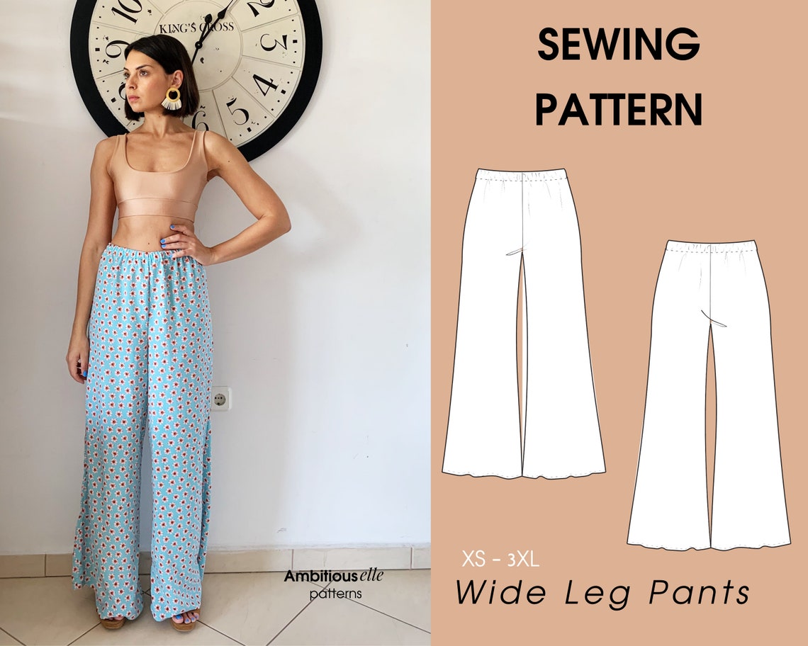 Wide Leg Trousers Sewing Pattern for women Pants elastic Etsy