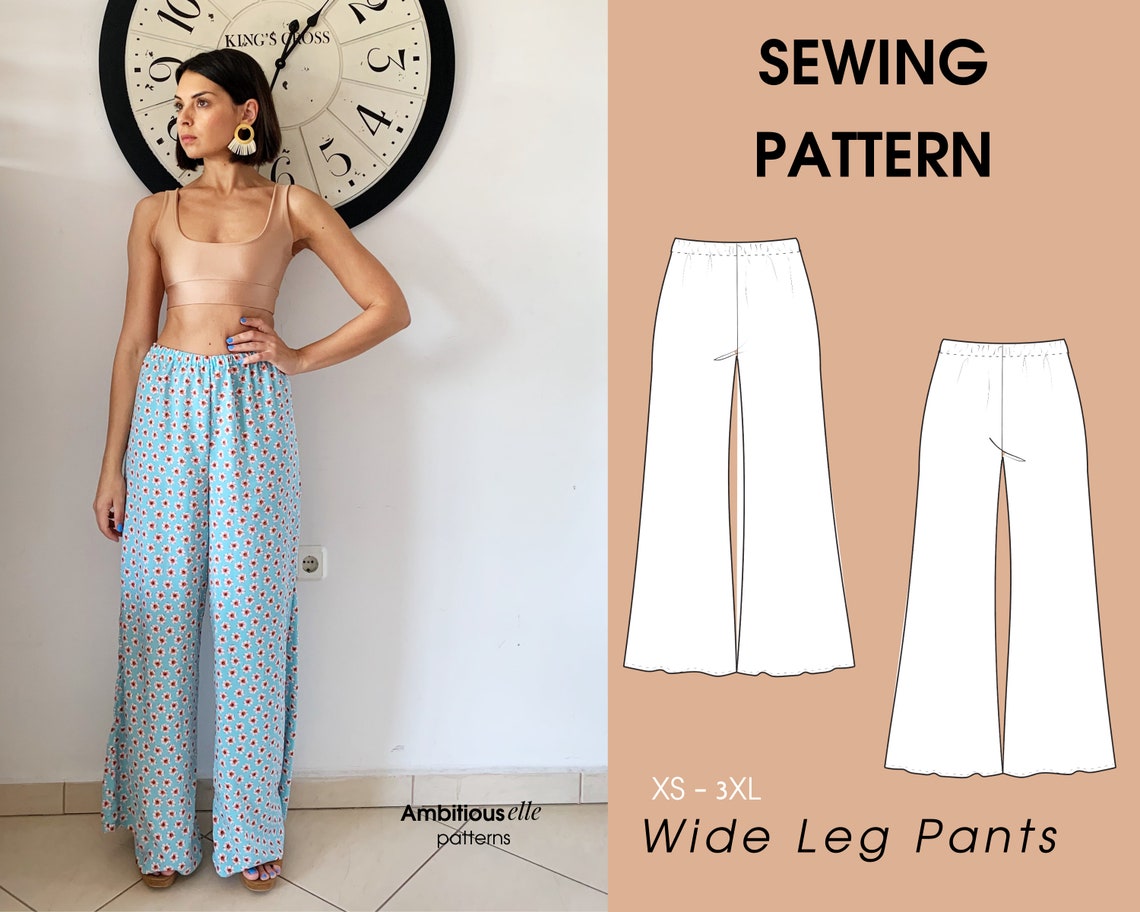 Wide Leg Trousers Sewing Pattern for women Pants elastic | Etsy