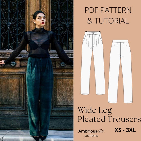 PDF Wide Leg Pants Sewing Pattern Pleated Trousers Pattern Medium Rise Pants  Sewing Tailored Pants Pattern PDF Suits Pants Pattern 