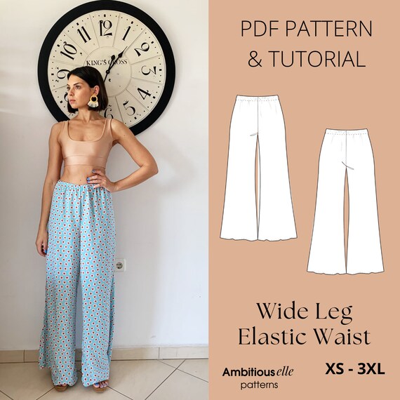 PDF Elastic Waist Pants Sewing Pattern Wide Leg Trousers Sewing