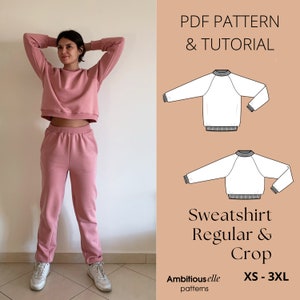 Pdf Sweatshirt Top | Sweat Crop Top Sewing Pattern | Sweatshirt Regular Pattern | Longsleeve Tracksuit Top | PDF Sweatwear Sewing Pattern