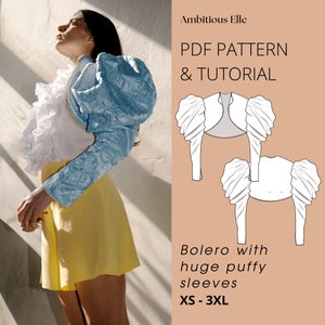 Bella Baxter bolero with huge puffy sleeves | PDF Sewing Pattern | Film costume | Balloon sleeves short jacket | Poor things cosplay