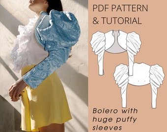 Bella Baxter bolero with huge puffy sleeves | PDF Sewing Pattern | Film costume | Balloon sleeves short jacket | Poor things cosplay