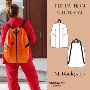 PDF Rucksack Schnittmuster, Oversized Tasche Schnittmuster, City Bag Schnittmuster, Hauptfach mit Reißverschluss Schnittmuster, Forscher Rucksack