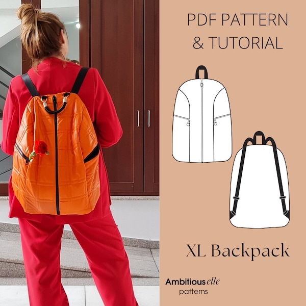 PDF Rucksack Schnittmuster, Oversized Tasche Schnittmuster, City Bag Schnittmuster, Hauptfach mit Reißverschluss Schnittmuster, Forscher Rucksack