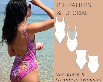 PDF Swimwear pattern | One piece swimsuit sewing pattern | Strapless bathing suit pdf pattern Ambitious Elle Patterns