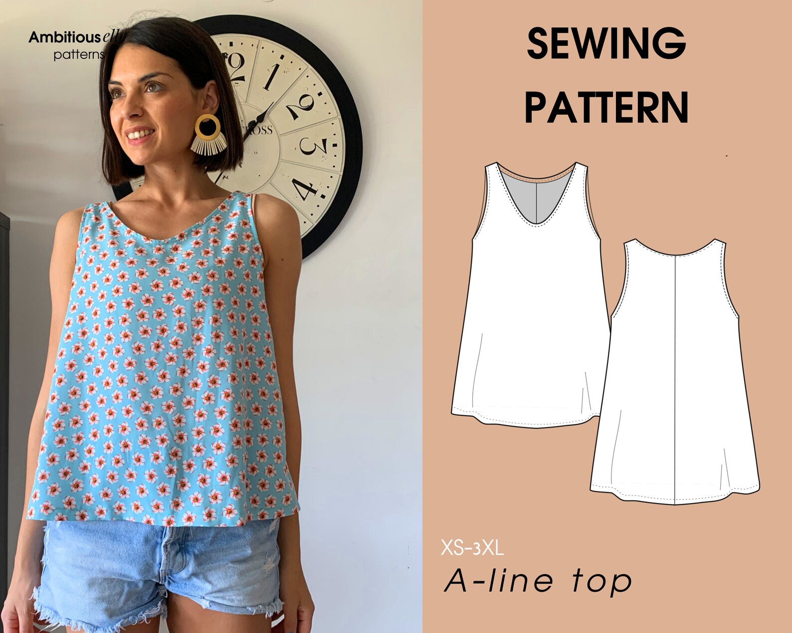 Top Sleeveless A line PDF Sewing Pattern Instant Download Etsy