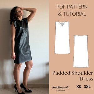 PDF Mini Dress Sewing Pattern with Shoulder Pads | Chic Dress Pattern | Mini Dress Pattern Easy | Faux Leather Mini Dress Sewing Pattern