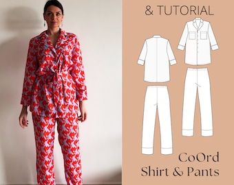 Co-ord Sewing Pattern: Relaxed Fit Shirt & Elastic Waist Pants (PDF Pattern)