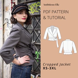 Patron de couture pour veste courte : croisé à la taille (XS-3XL) (Patron PDF) image 1