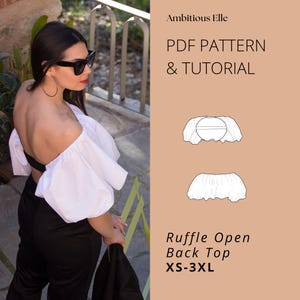 Patrón de costura para top corto con volantes: Blusa de manga globo (XS-3XL) (Patrón en PDF)