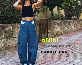 Barrel Pants Sewing Pattern – Sculptural Silhouette, Fly Zipper, Waistband (PDF Download)