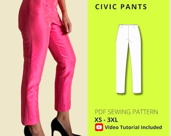 High Waist Cigarette Pants Sewing Pattern | Straight Leg Trousers (PDF Pattern)