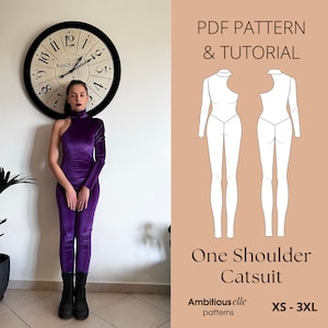 One Shoulder Catsuit Sewing Pattern: Cut Out Bodysuit (PDF Pattern)