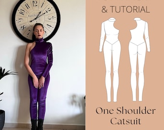 One Shoulder Catsuit Sewing Pattern: Cut Out Bodysuit (PDF Pattern)