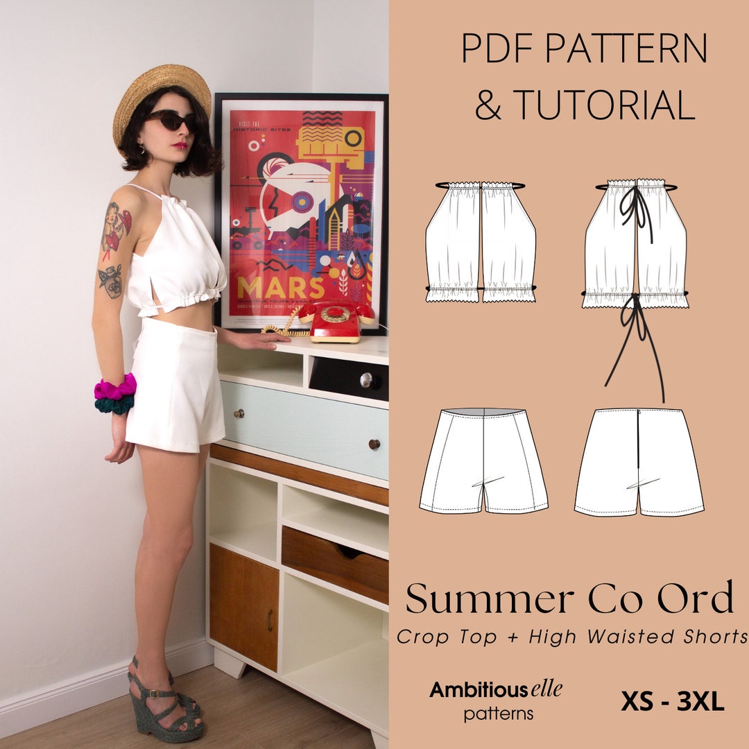 Crop Top and High Waisted Shorts Sewing Pattern (PDF) - Etsy